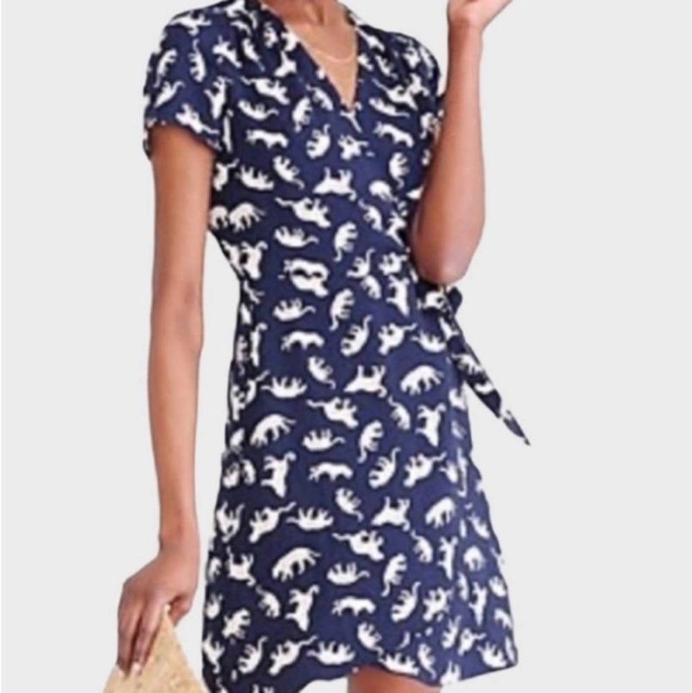 J.Crew Navy Blue Leopard Print Wrap Mini Dress 6